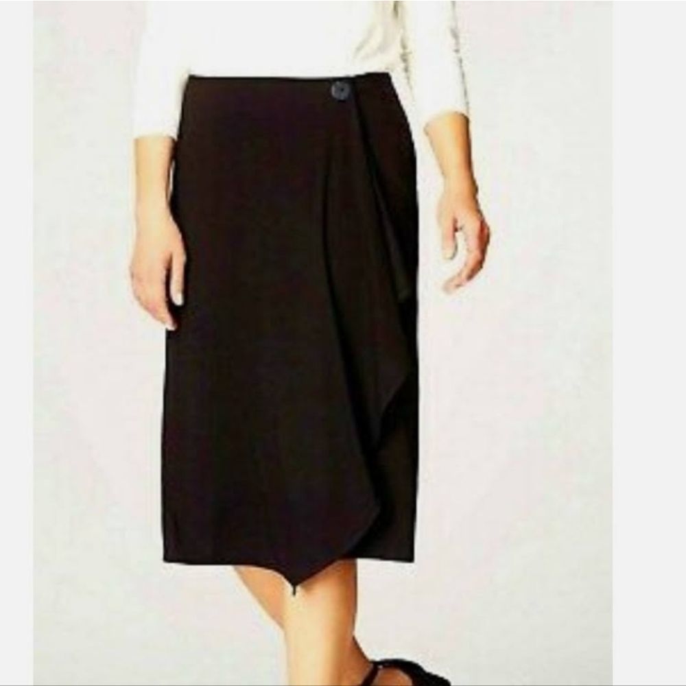 J. Jill NWT Medium Black Wearever Collection Faux Wrap front skirt